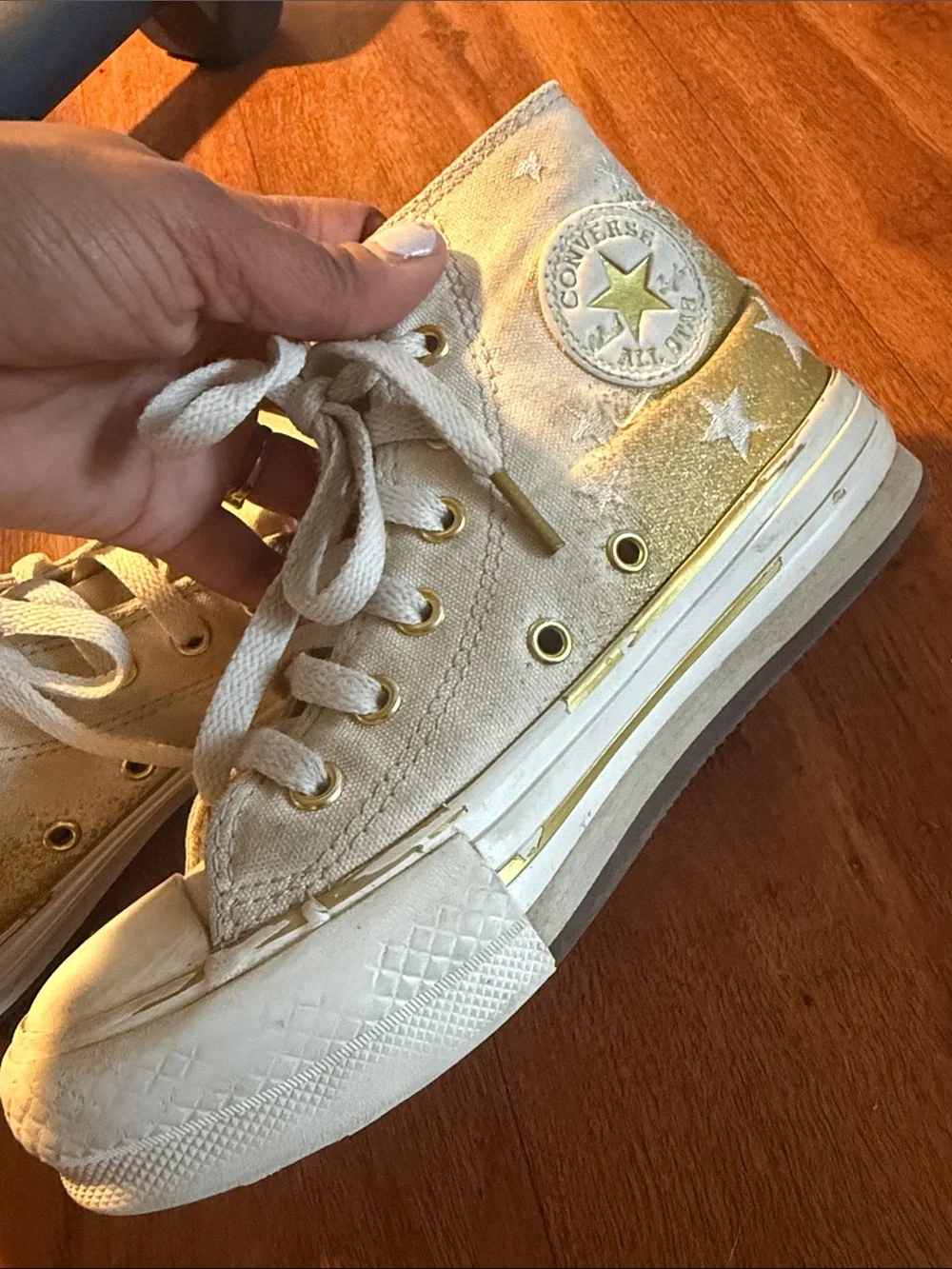 Converse Chuck All Star Eva Platform High Top White Gold Star Youth 2